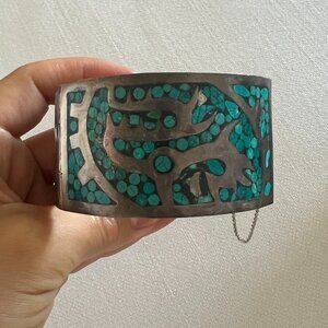 LAST CHANCE Vintage Crushed Turquoise Sterling Silver Cuff Bracelet Mexico